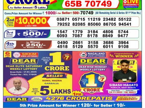 আজকের डিয়ার লটারি সংবাদ 1 PM Result West Bengal 18-01-2026