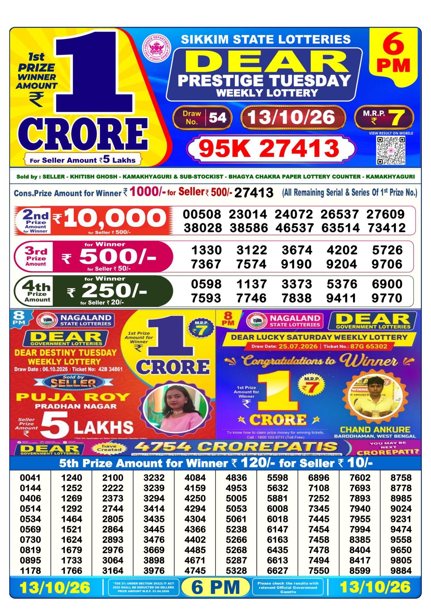 Dear Lottery 6PM Result